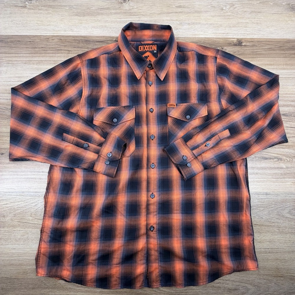 Dixxon Flannel The Sign Shirt Mens 2X Orange Plaid Long Sleeve Bamboo Button Up - Picture 2 of 7